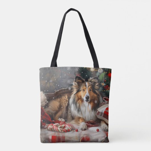 Shetland Sheepdog Kerstfeest Tote Bag (Achterkant)