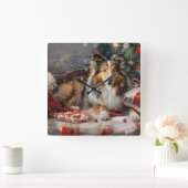 Shetland Sheepdog Kerstfeest Vierkante Klok (Huis)