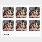 Shetland Sheepdog Kerstfeest Vierkante Sticker (Vel)