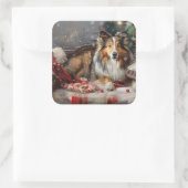 Shetland Sheepdog Kerstfeest Vierkante Sticker (Tas)