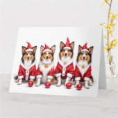 Shetland Sheepdog Kerstjurk Kerstman Hoed Kaart (Gele Bloem)