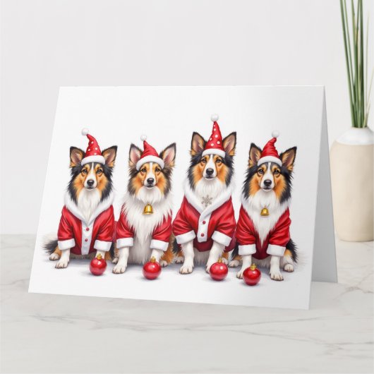 Shetland Sheepdog Kerstjurk Kerstman Hoed Kaart (Voorkant)