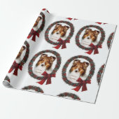 Shetland Sheepdog Kerstkrans Cadeaupapier (Uitgerold)