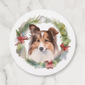 Shetland Sheepdog Kerstkrans feestelijke pup Bedankjes Labels (Achterkant)