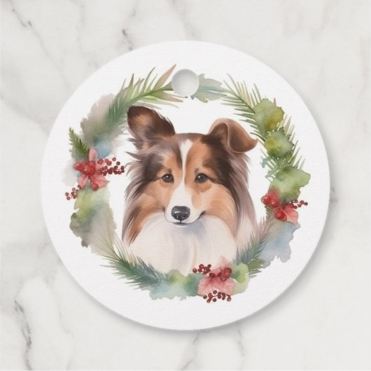 Shetland Sheepdog Kerstkrans feestelijke pup Bedankjes Labels (Achterkant)