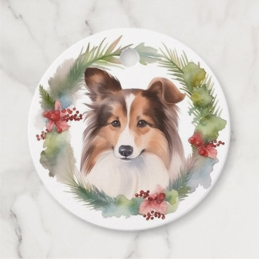 Shetland Sheepdog Kerstkrans feestelijke pup Bedankjes Labels (Voorkant)