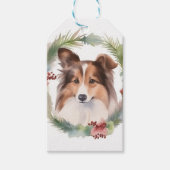 Shetland Sheepdog Kerstkrans feestelijke pup Cadeaulabel (Voorkant)