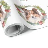 Shetland Sheepdog Kerstkrans feestelijke pup Cadeaupapier (Rol Hoek)