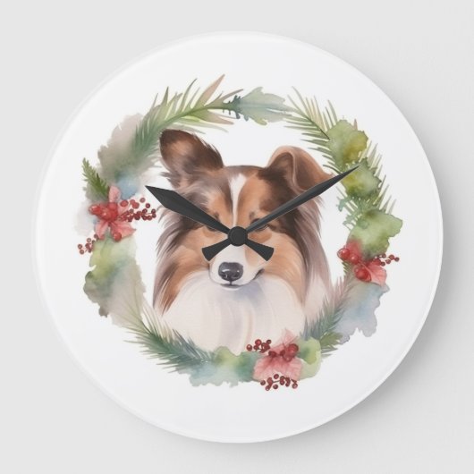 Shetland Sheepdog Kerstkrans feestelijke pup Grote Klok (Voorkant)