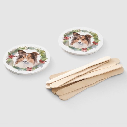 Shetland Sheepdog Kerstkrans feestelijke pup Handwaaier (Niet-gemonteerd)