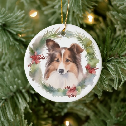 Shetland Sheepdog Kerstkrans feestelijke pup Keramisch Ornament (Boom)