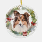 Shetland Sheepdog Kerstkrans feestelijke pup Keramisch Ornament (Voorkant)