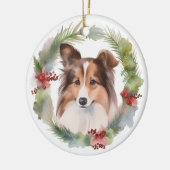 Shetland Sheepdog Kerstkrans feestelijke pup Keramisch Ornament (Links)