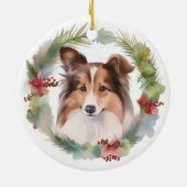 Shetland Sheepdog Kerstkrans feestelijke pup Keramisch Ornament (Achterkant)