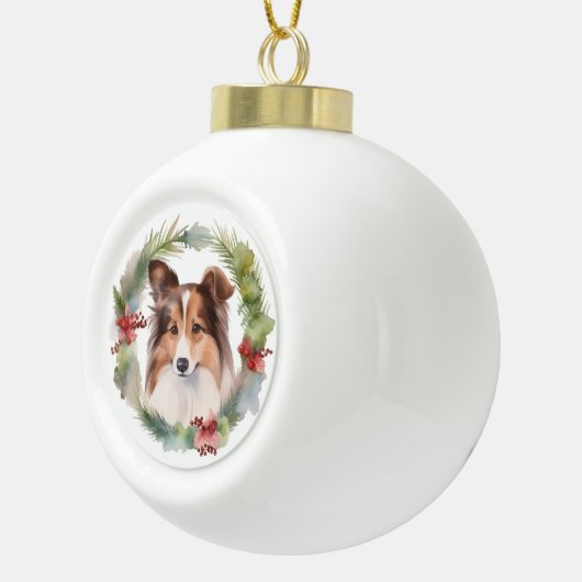 Shetland Sheepdog Kerstkrans feestelijke pup Keramische Bal Ornament (Rechts)