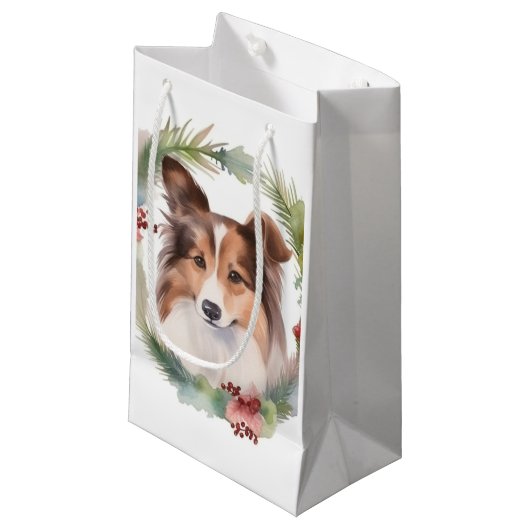 Shetland Sheepdog Kerstkrans feestelijke pup Klein Cadeauzakje (Voorkant Gekanteld)
