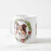 Shetland Sheepdog Kerstkrans feestelijke pup Koffiemok (Voorkant links)