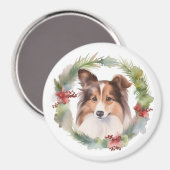 Shetland Sheepdog Kerstkrans feestelijke pup Magneet (Voorkant / Achterkant)