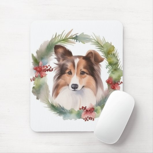 Shetland Sheepdog Kerstkrans feestelijke pup Muismat (Met muis)