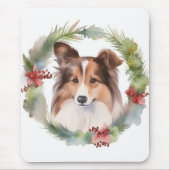 Shetland Sheepdog Kerstkrans feestelijke pup Muismat (Voorkant)