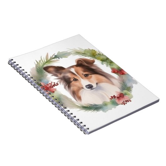 Shetland Sheepdog Kerstkrans feestelijke pup Notitieboek (Rechterzijde)