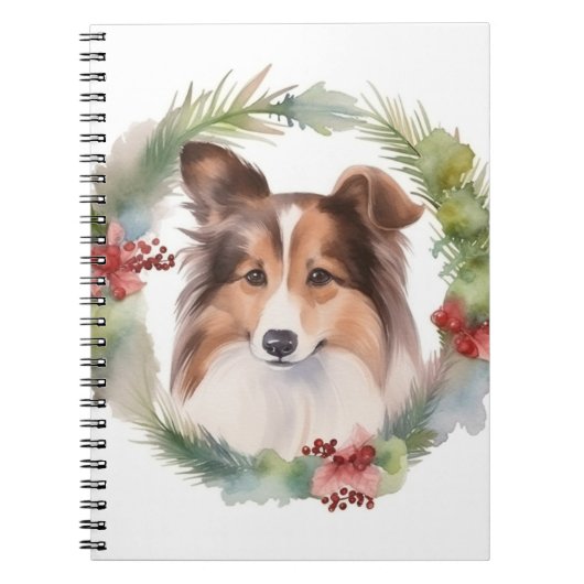 Shetland Sheepdog Kerstkrans feestelijke pup Notitieboek (Voorkant)