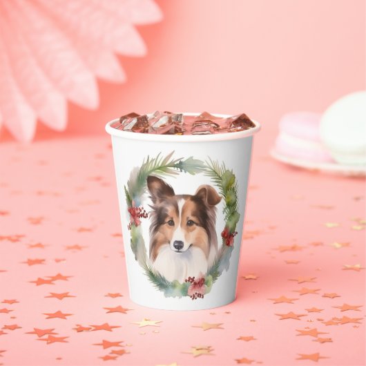 Shetland Sheepdog Kerstkrans feestelijke pup Papieren Bekers (Insitu)