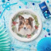 Shetland Sheepdog Kerstkrans feestelijke pup Papieren Bordje (Feest)