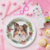 Shetland Sheepdog Kerstkrans feestelijke pup Papieren Bordje (Feest)