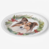 Shetland Sheepdog Kerstkrans feestelijke pup Papieren Bordje (Gekanteld)