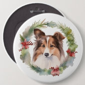 Shetland Sheepdog Kerstkrans feestelijke pup Ronde Button 6,0 Cm (Voorkant /achterkant)