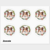 Shetland Sheepdog Kerstkrans feestelijke pup Ronde Sticker (Vel)