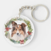 Shetland Sheepdog Kerstkrans feestelijke pup Sleutelhanger (Achterkant)