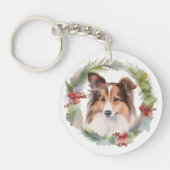 Shetland Sheepdog Kerstkrans feestelijke pup Sleutelhanger (Voorkant)