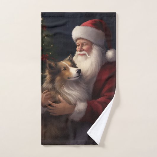 Shetland Sheepdog Kerstman Feestelijke Kerstmis Bad Handdoek (Handdoek)