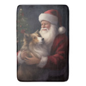 Shetland Sheepdog Kerstman Feestelijke Kerstmis Badmat (Voorkant Verticaal)