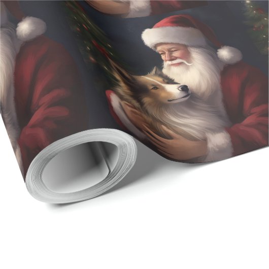 Shetland Sheepdog Kerstman Feestelijke Kerstmis Cadeaupapier (Rol Hoek)