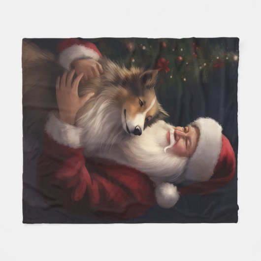 Shetland Sheepdog Kerstman Feestelijke Kerstmis Fleece Deken (Voorkant (Horizontaal))