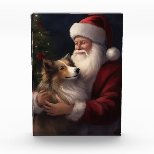 Shetland Sheepdog Kerstman Feestelijke Kerstmis Fotoblokken (Voorkant)