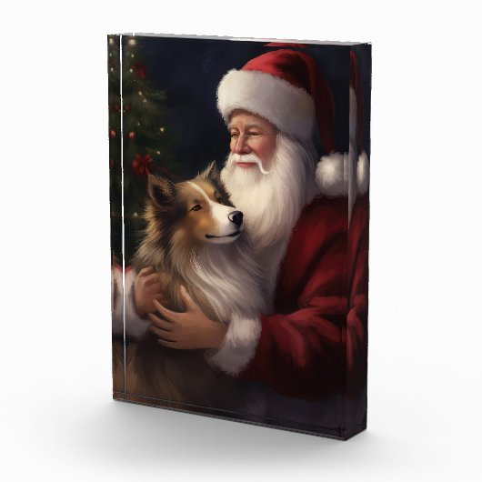 Shetland Sheepdog Kerstman Feestelijke Kerstmis Fotoblokken (Rechts)