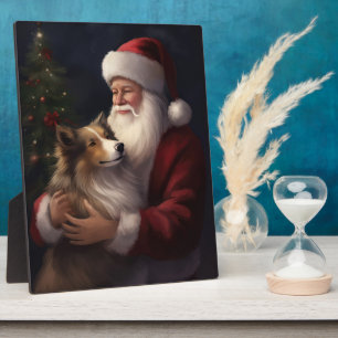 Shetland Sheepdog Kerstman Feestelijke Kerstmis Fotoplaat