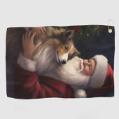 Shetland Sheepdog Kerstman Feestelijke Kerstmis Golfhanddoek (Horizontaal)