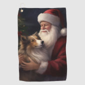 Shetland Sheepdog Kerstman Feestelijke Kerstmis Golfhanddoek (Voorkant)