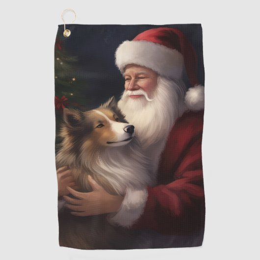 Shetland Sheepdog Kerstman Feestelijke Kerstmis Golfhanddoek (Voorkant)