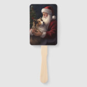 Shetland Sheepdog Kerstman Feestelijke Kerstmis Handwaaier (Voorkant)