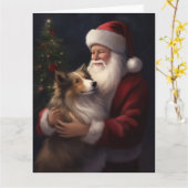 Shetland Sheepdog Kerstman Feestelijke Kerstmis Kaart (Gele Bloem)