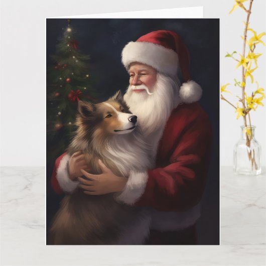Shetland Sheepdog Kerstman Feestelijke Kerstmis Kaart (Gele Bloem)