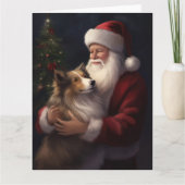Shetland Sheepdog Kerstman Feestelijke Kerstmis Kaart (Voorkant)