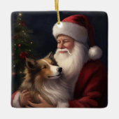 Shetland Sheepdog Kerstman Feestelijke Kerstmis Keramisch Ornament (Voorkant)