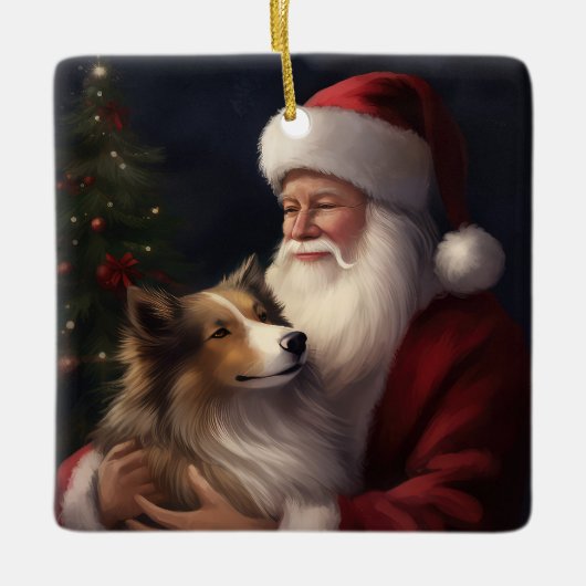 Shetland Sheepdog Kerstman Feestelijke Kerstmis Keramisch Ornament (Voorkant)
